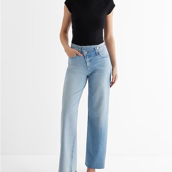 Express Denim - Express High Rise Wide Leg Two-Tone Denim Jeans Size 12L Stretch
